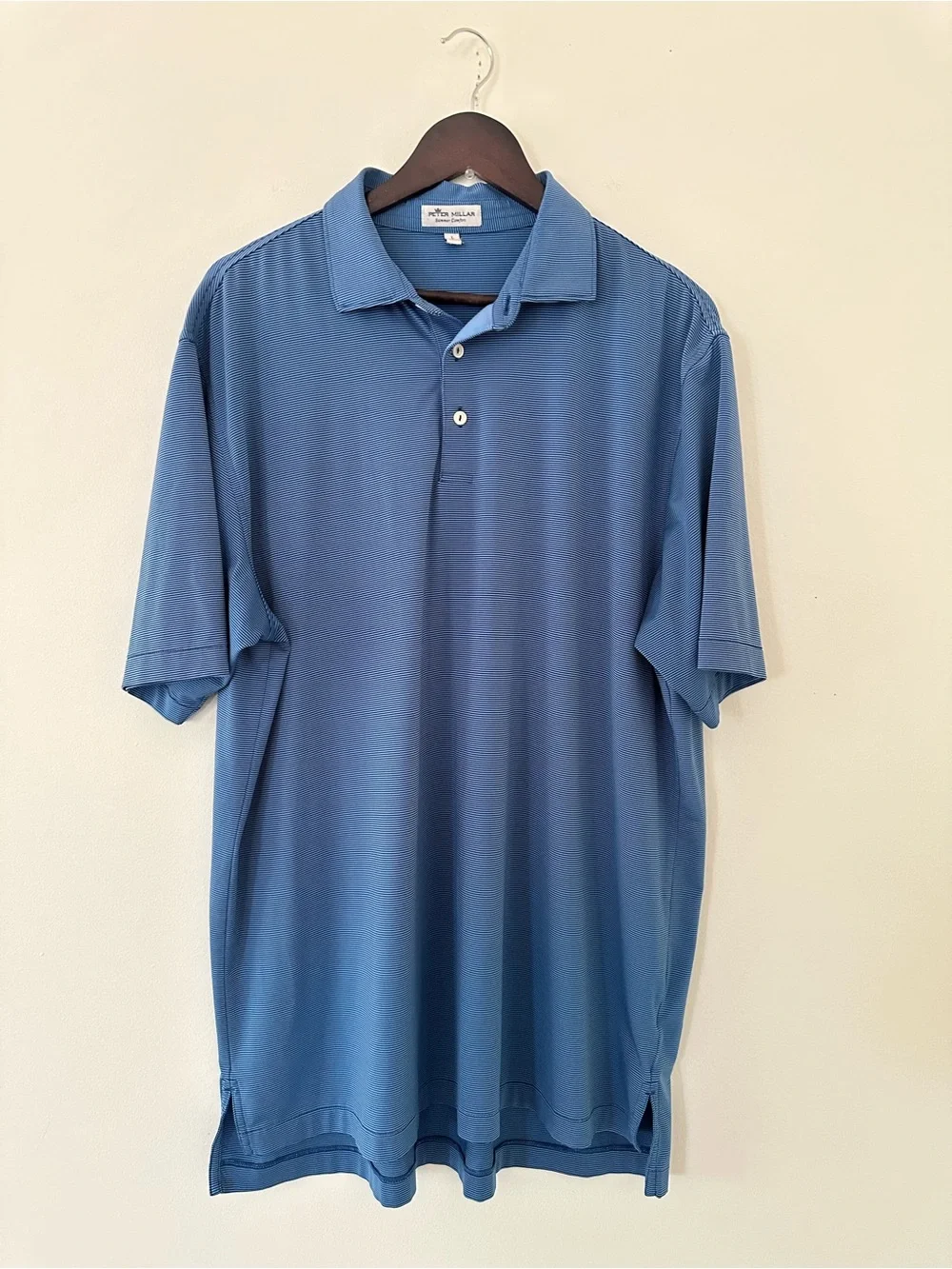 Peter Millar Men Pin Stripe Polo Shirt Short Sleeve Summer Comfort size L